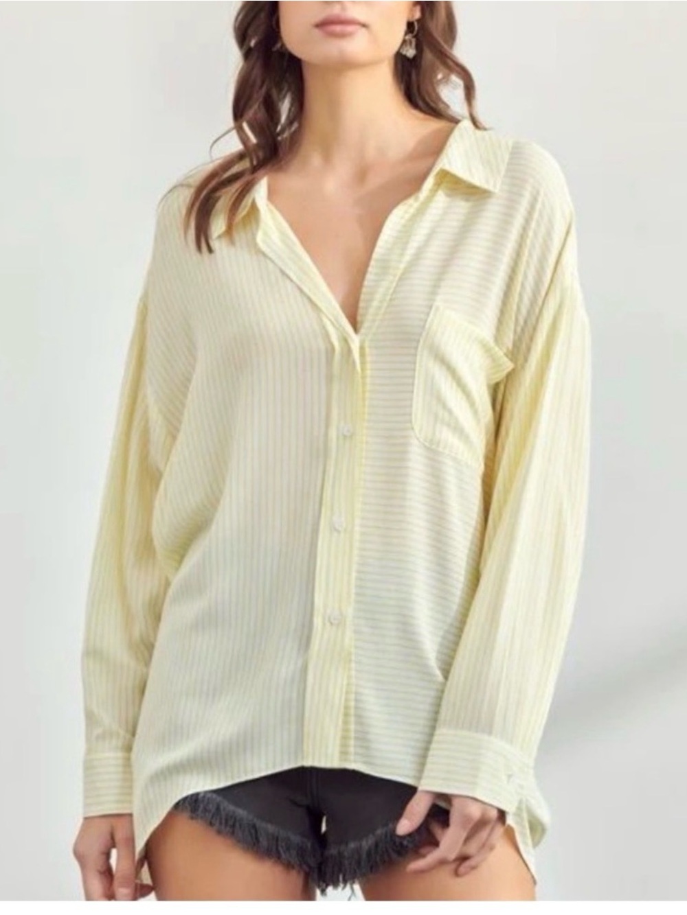 Mustard Seed Pale Yellow Striped Button-Down Blouse